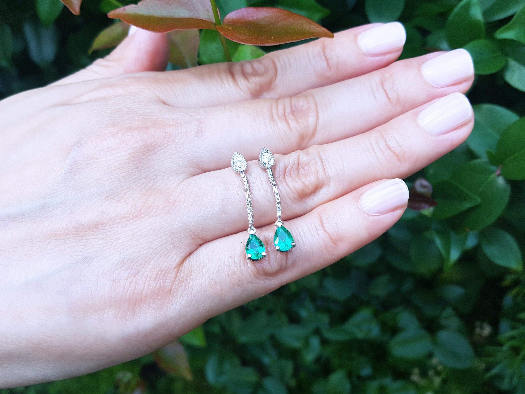 Bridal emerald dangle earrings