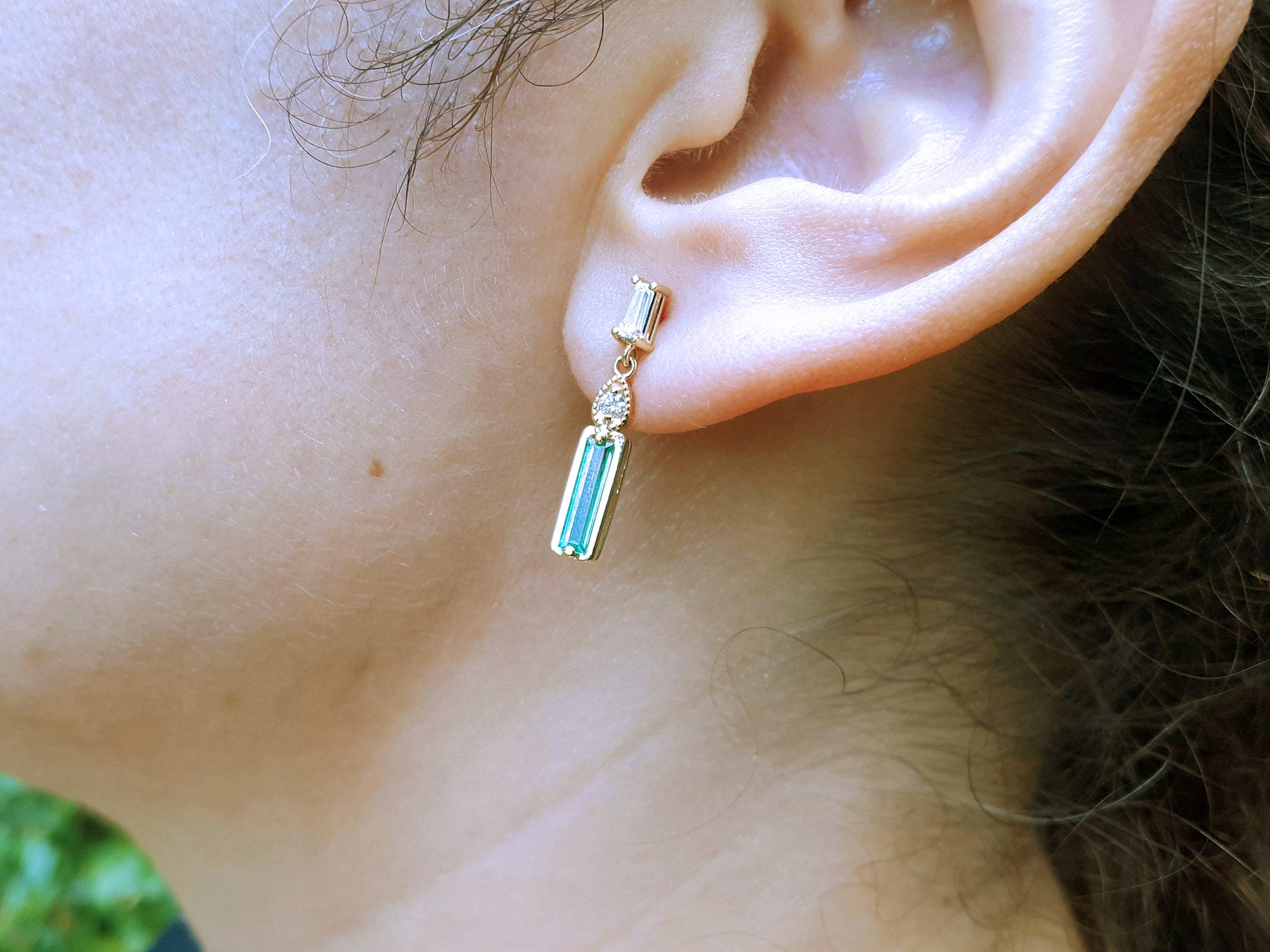 Muzo Colombia Baggette cut emerald stud earrings