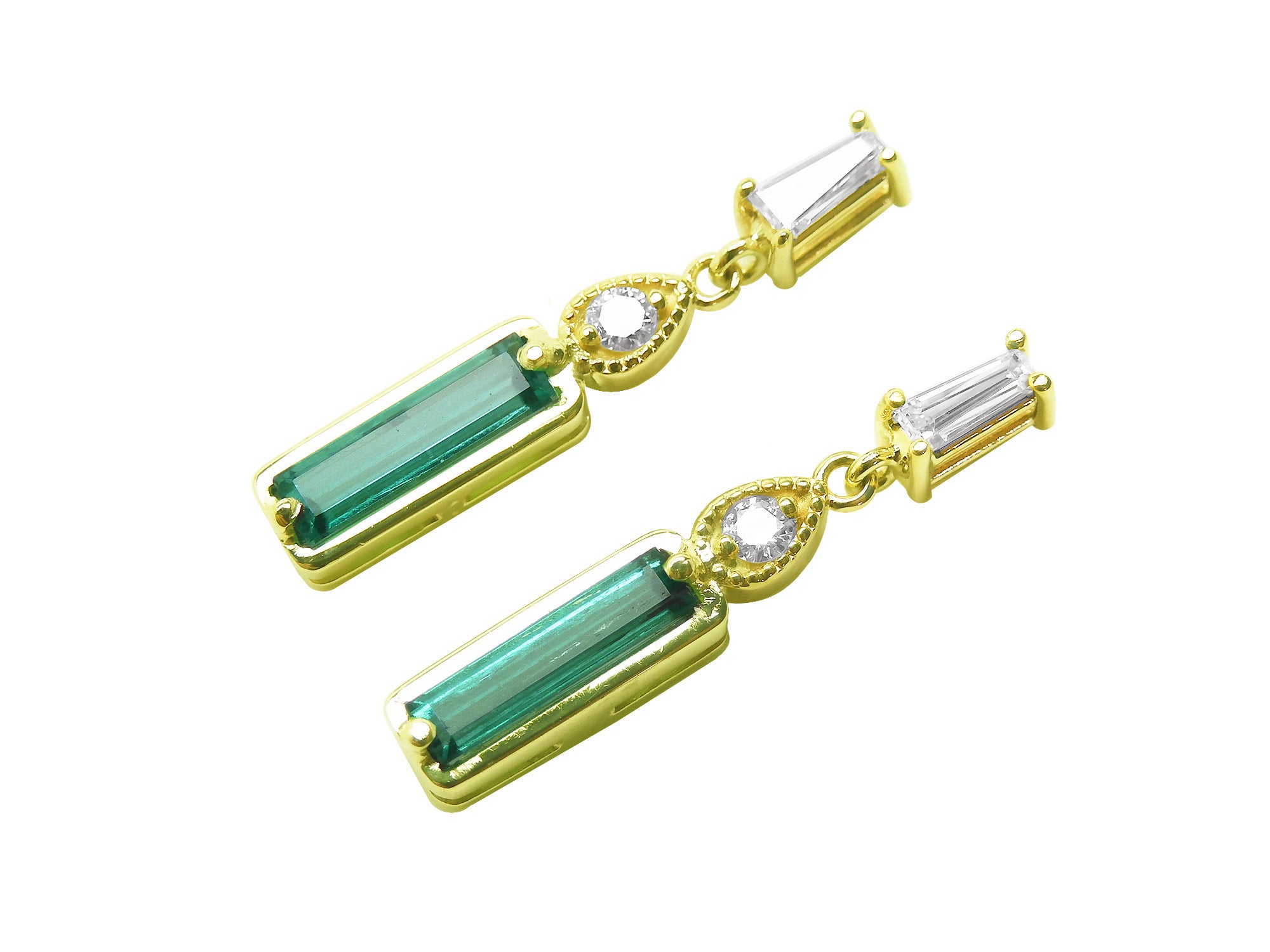 USA made Baggette cut emerald stud earrings