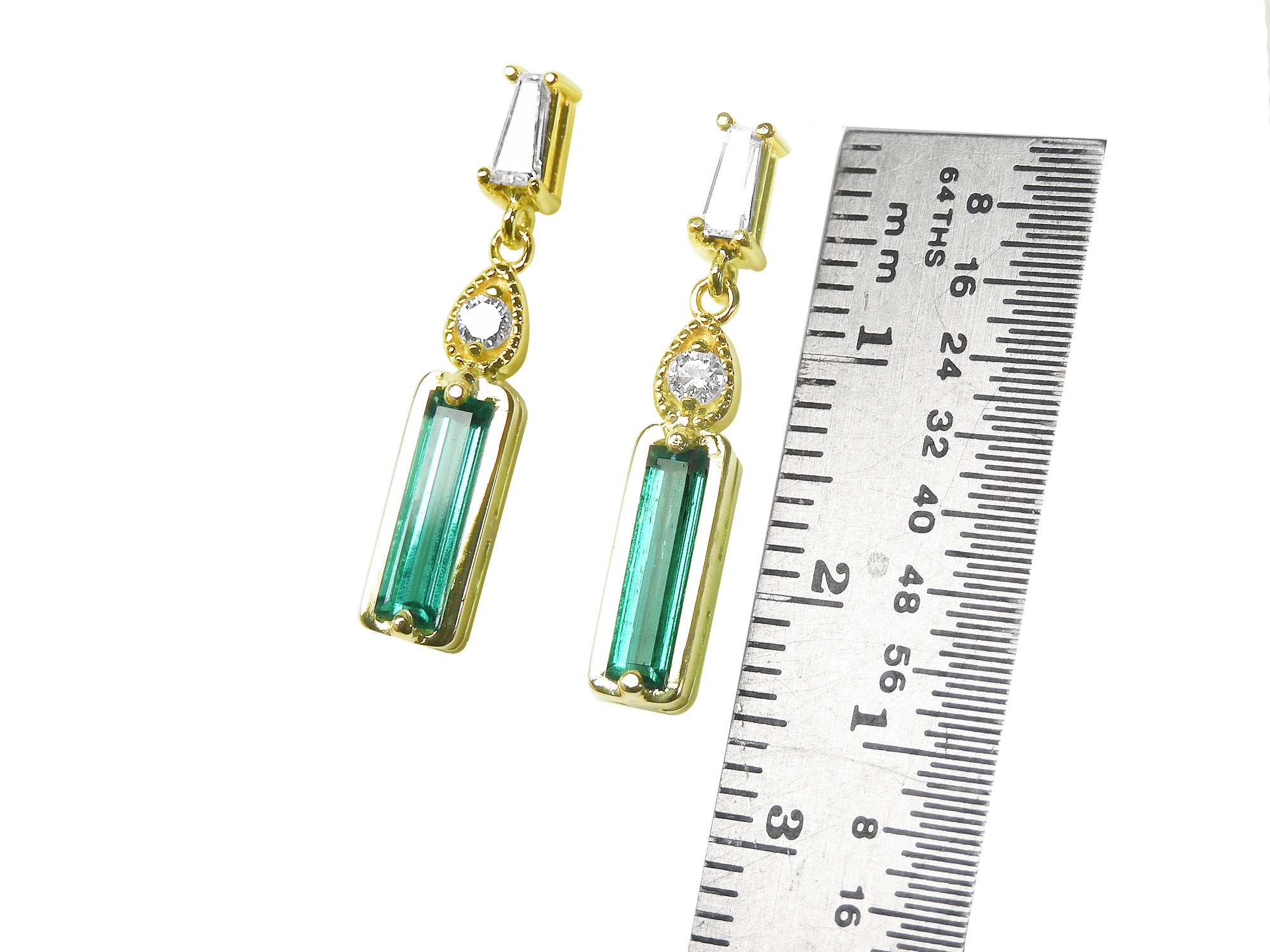 Yellow gold Baggette cut emerald stud earrings