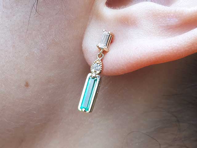 Baguette emerald and diamond earrings