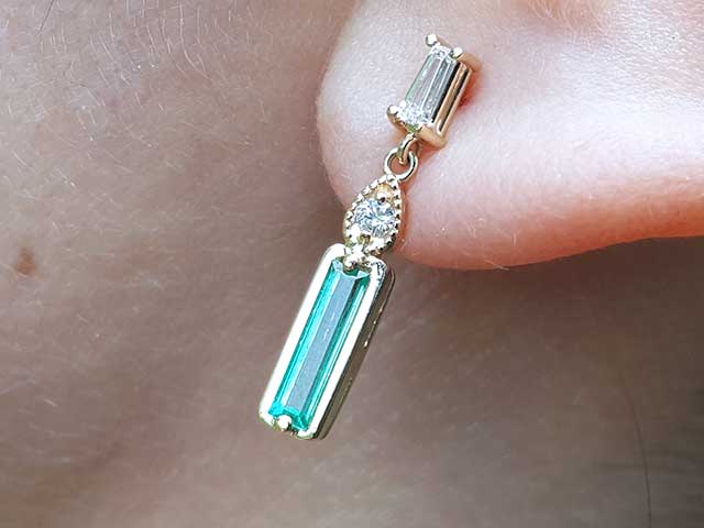Real emerald baguette earrings