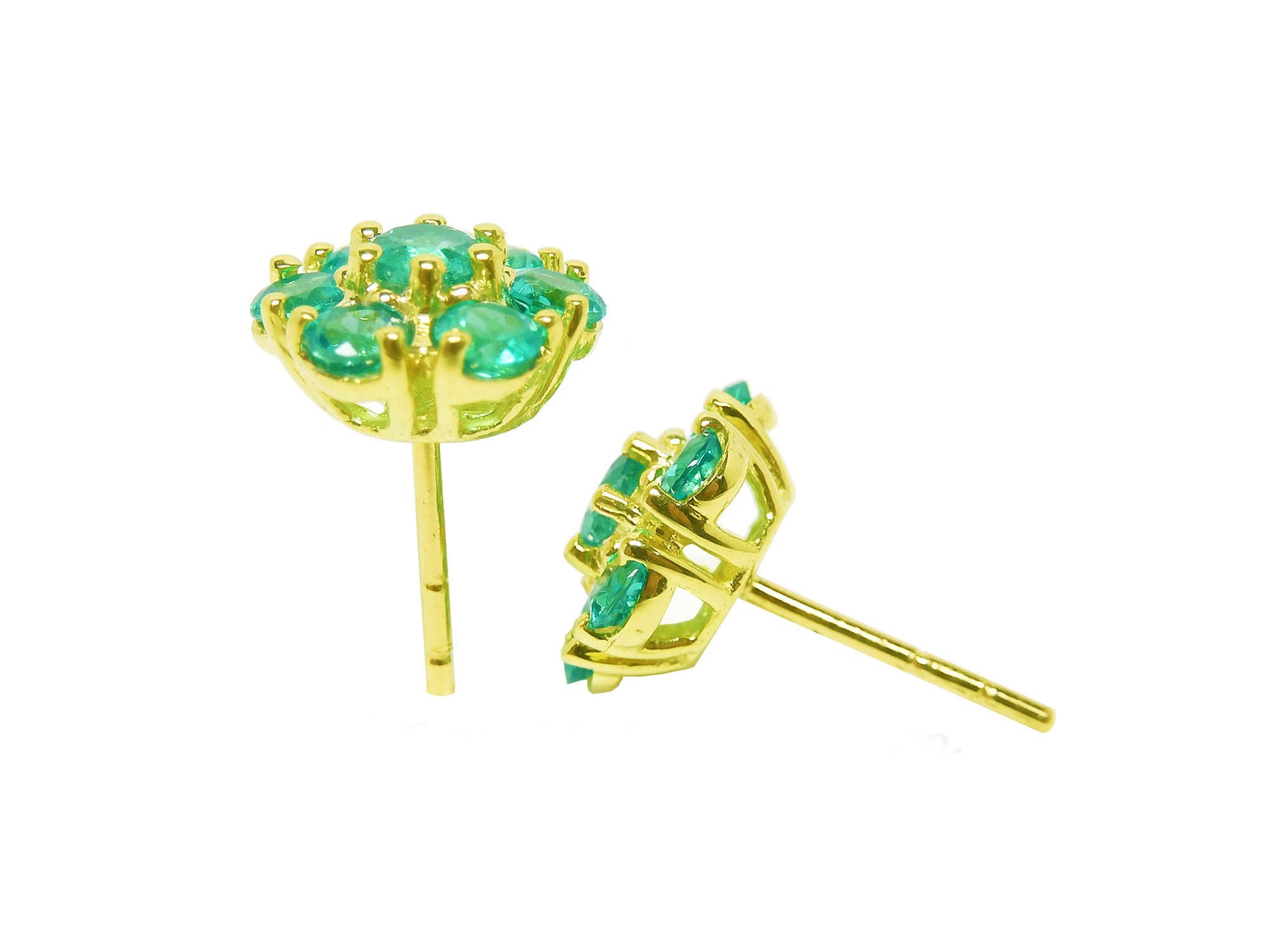 18k gold Emerald cluster earrings