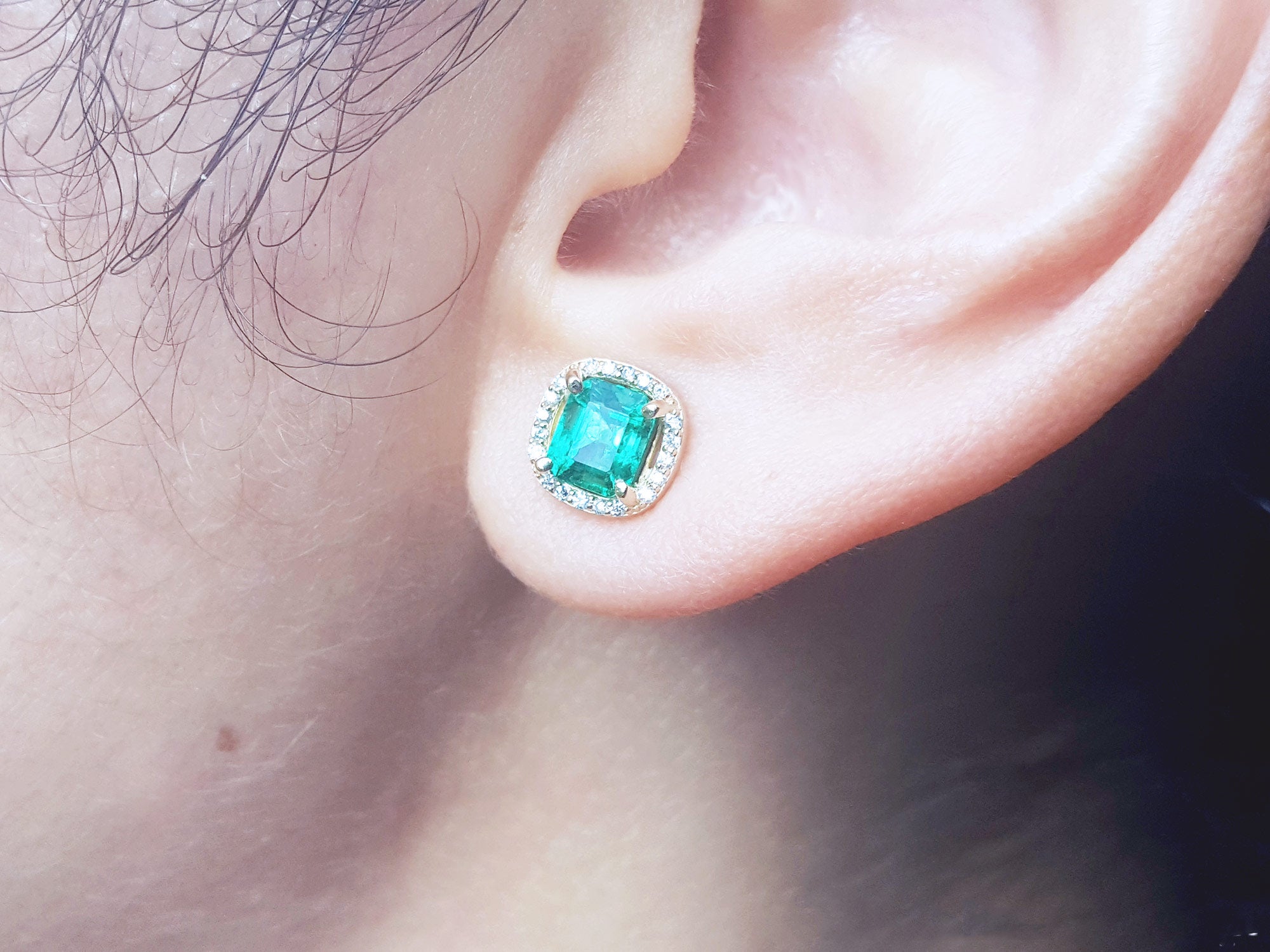 Muzo Colombian Halo emerald stud earrings