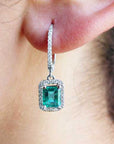 Green fire emerald dangle earrings