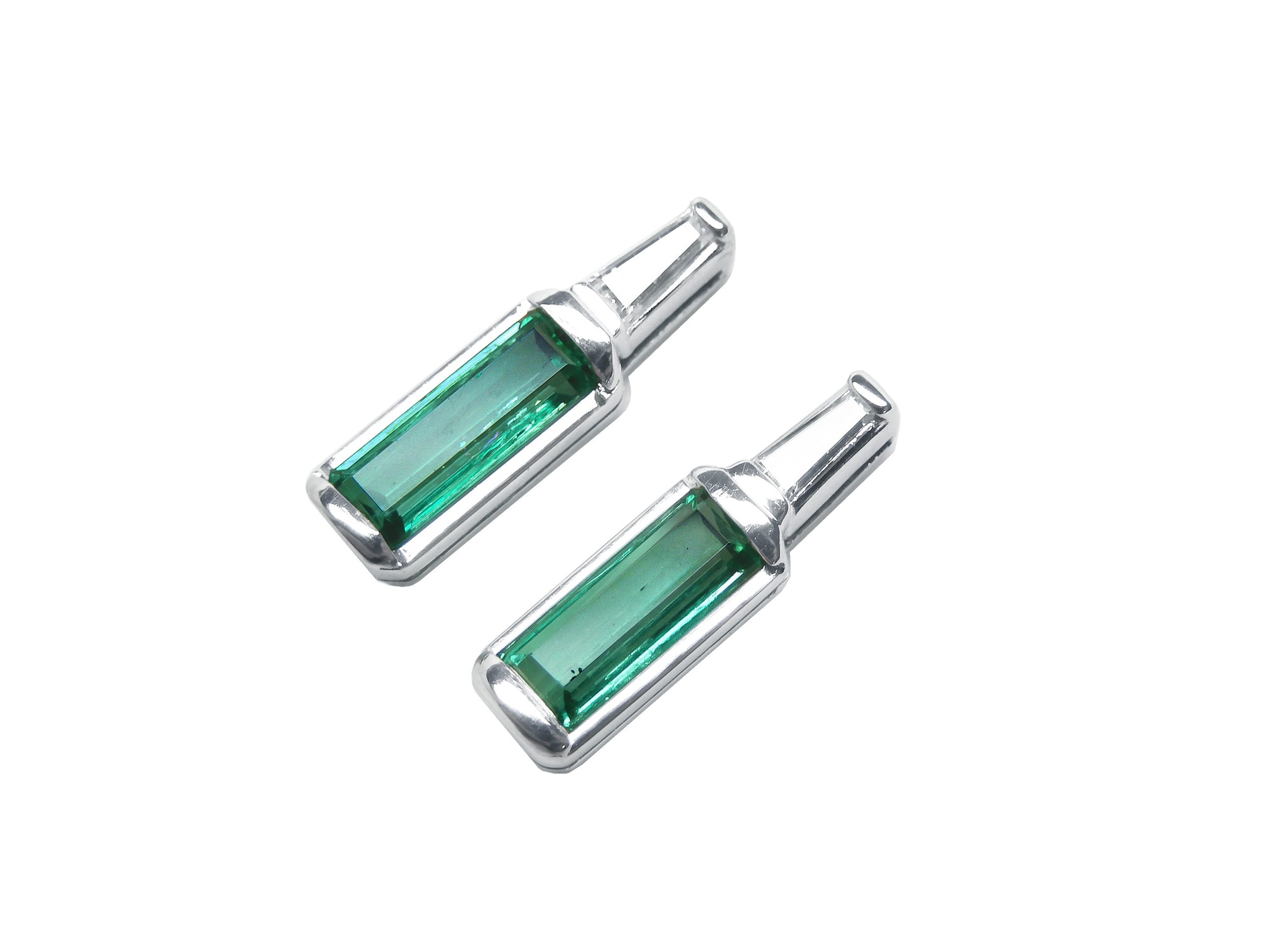 Baguette emerald and diamond stud earrings