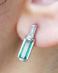 Real emerald baguette cut earrings for sale