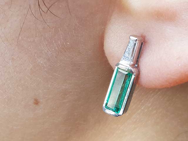 Green fire emerald baguette earrings