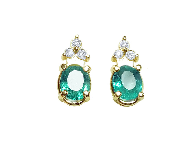 Real Emerald-cut emerald stud earrings