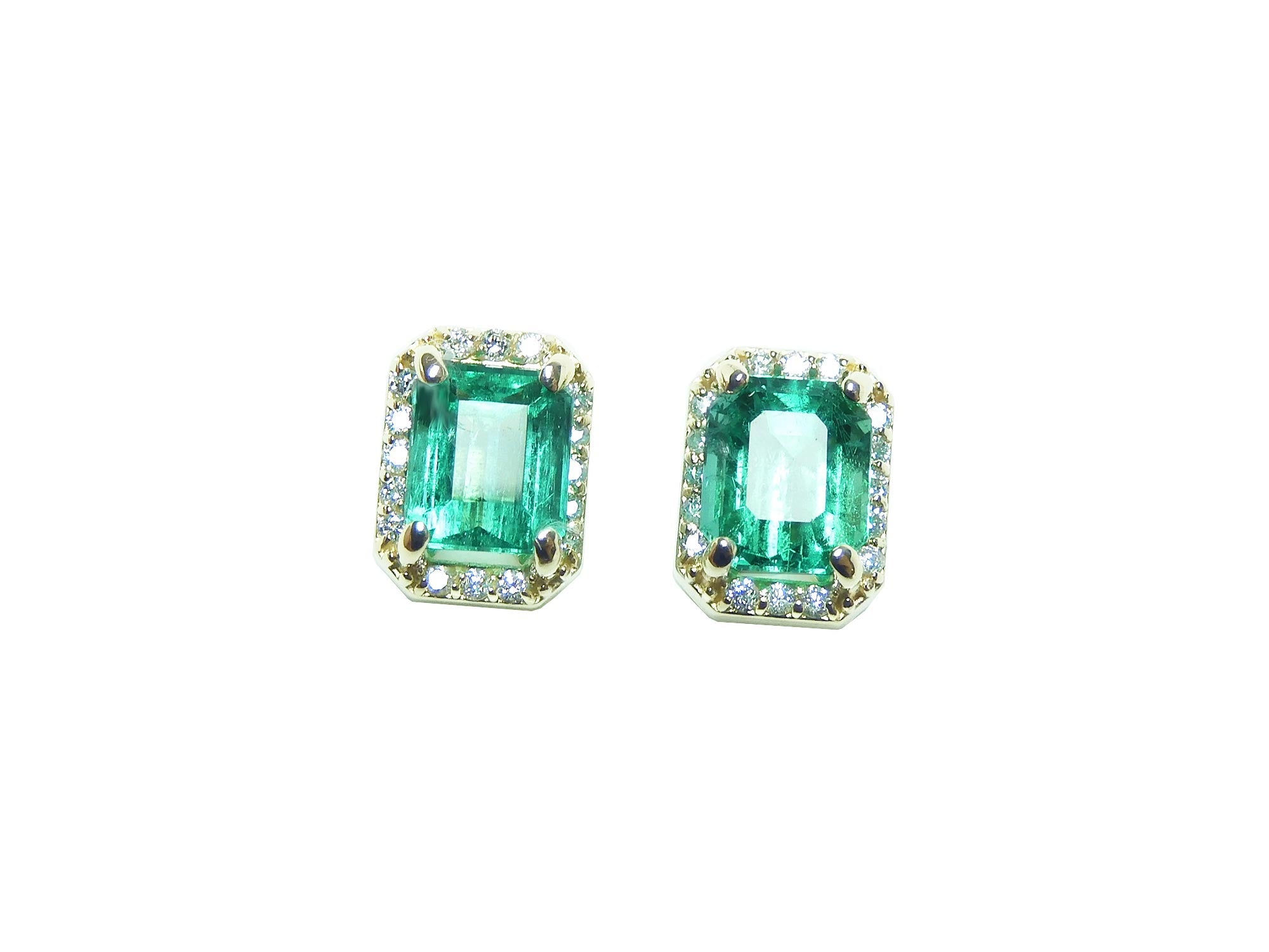 Emerald and halo diamond stud earrings