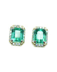 Emerald and halo diamond stud earrings