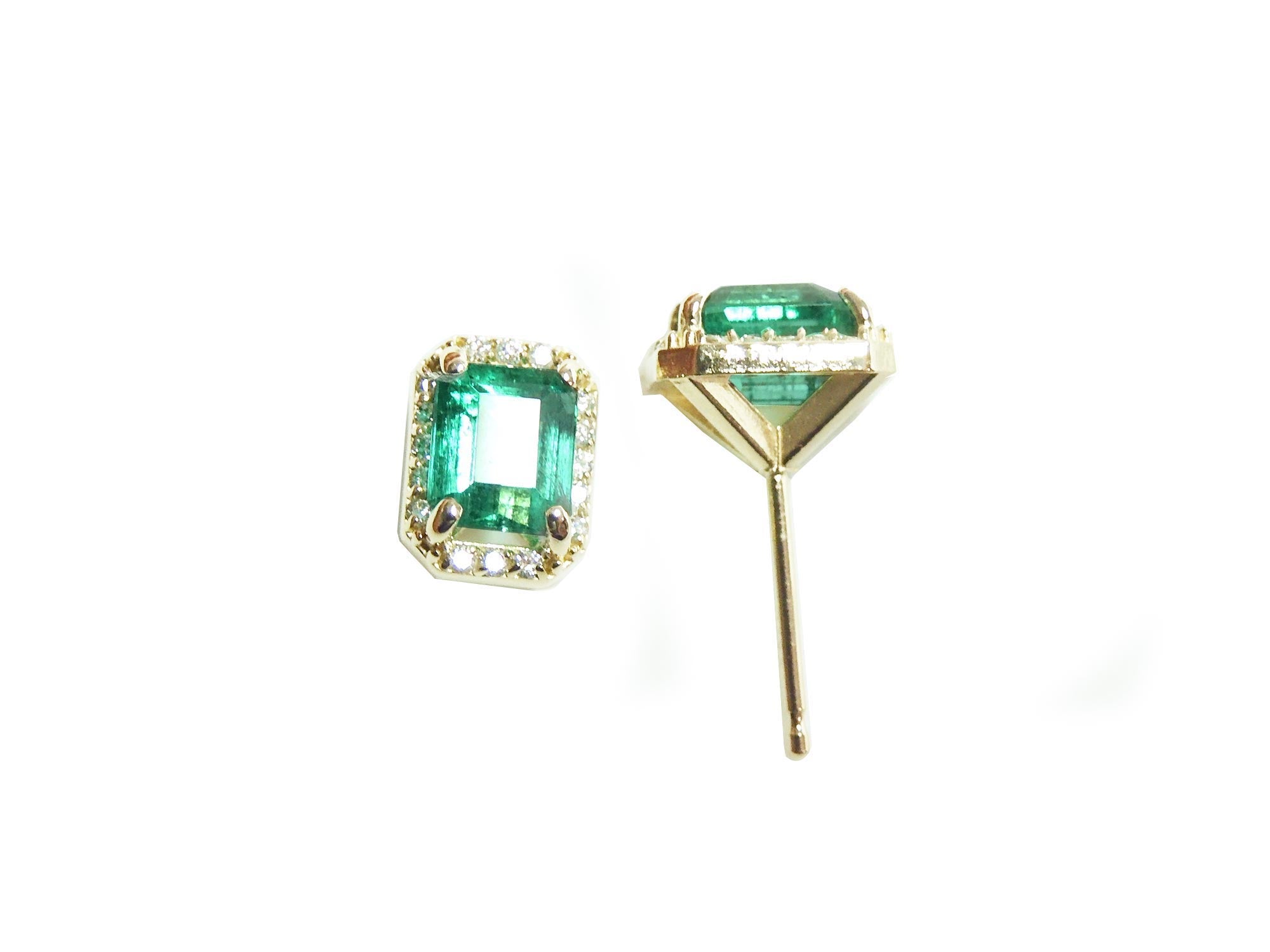 Real emeral halo diamond stud earrings