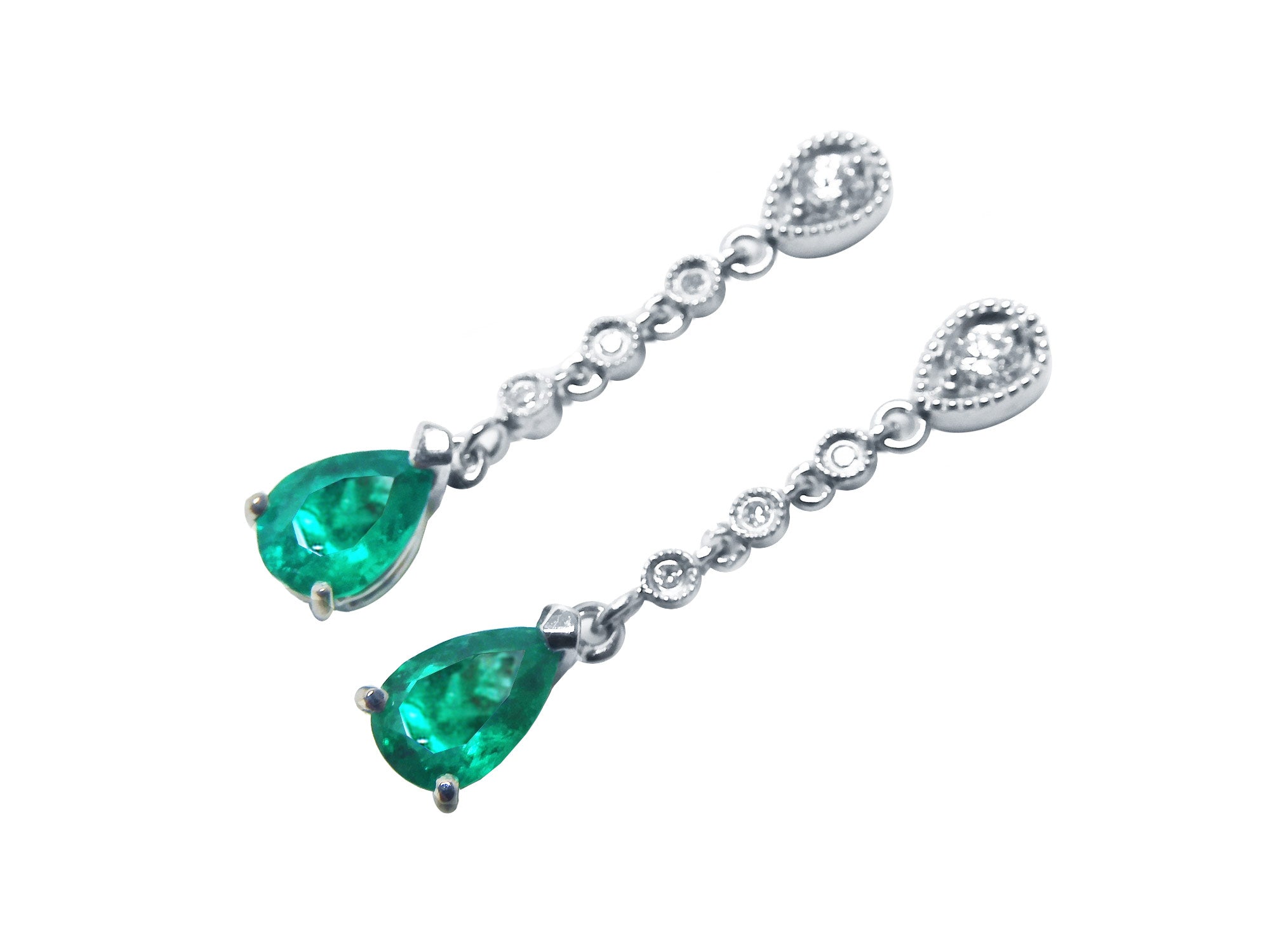 Pear shaped emerald and diamond earrings