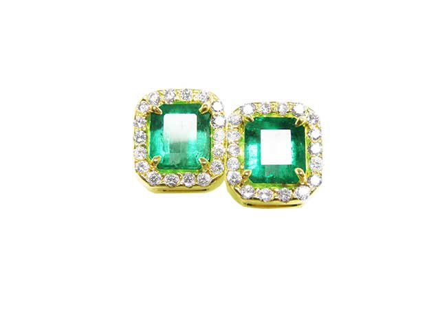 Green fire emerald stud earrings