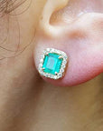 Yellow gold emerald diamond stud earrings