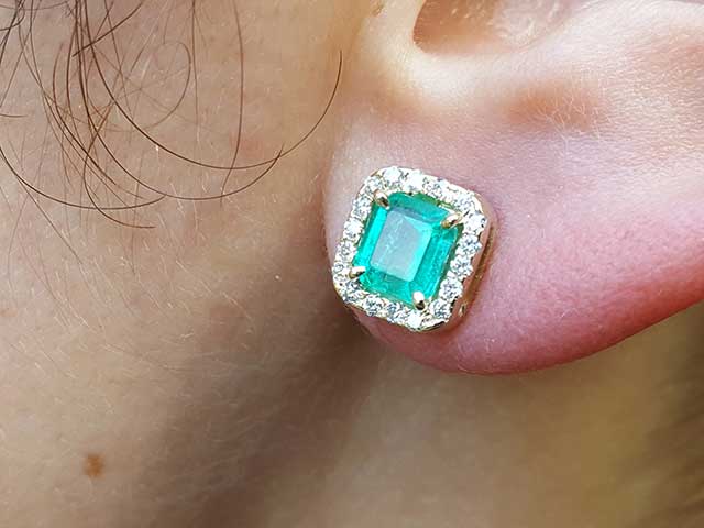 Authentic Colombian emerald stud earrings