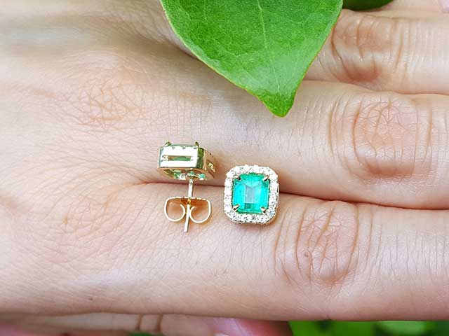 May birthstone emerald stud earrings