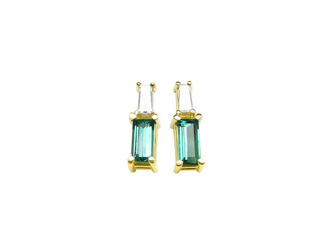 Emerald and baguette diamonds earrings
