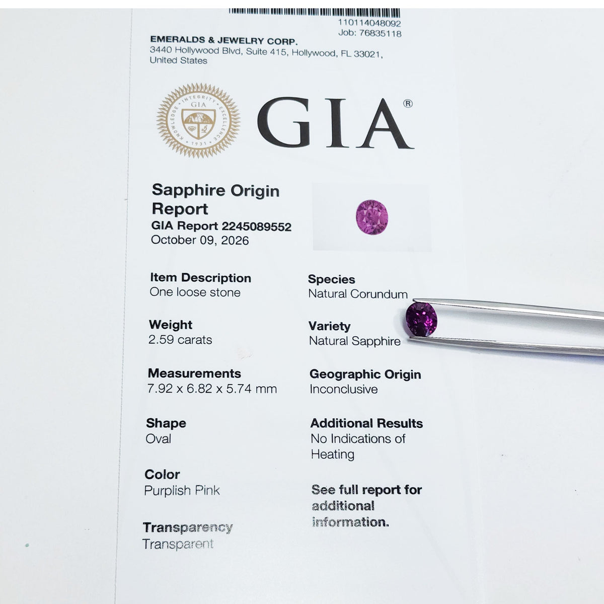 GIA Certified untreated natural pink sapphire oval cut.