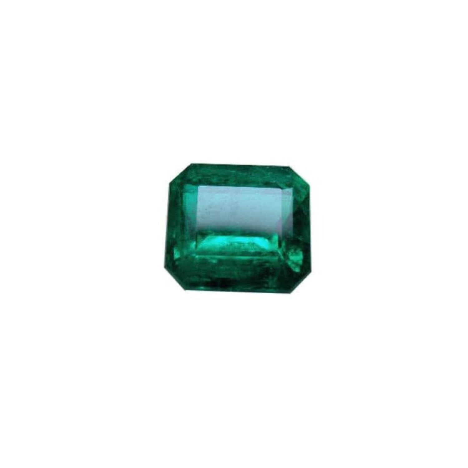 Vivid green emerald cut Colombian emerald gemstone.