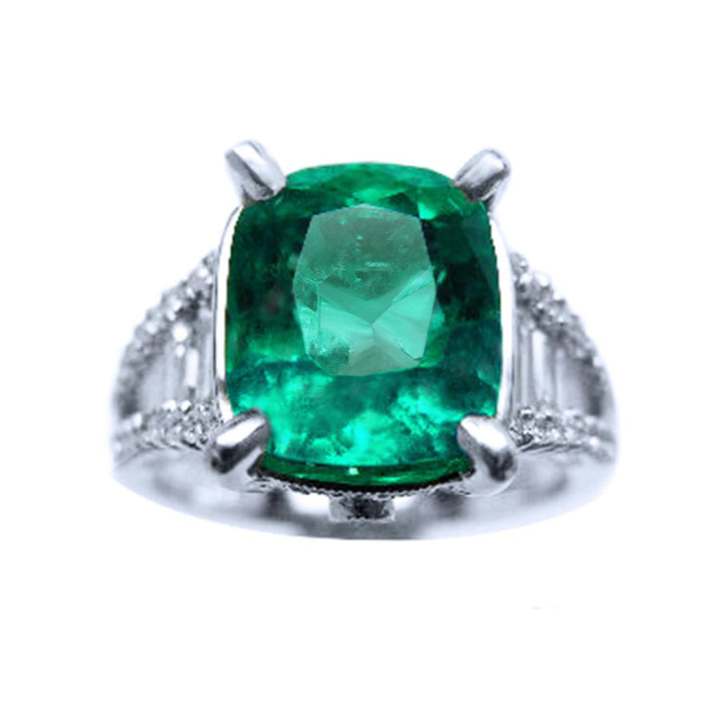 GIA certified cushion cut emerald ring for women