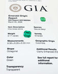 GIA emerald origin report with details of a natural beryl emerald stone.
