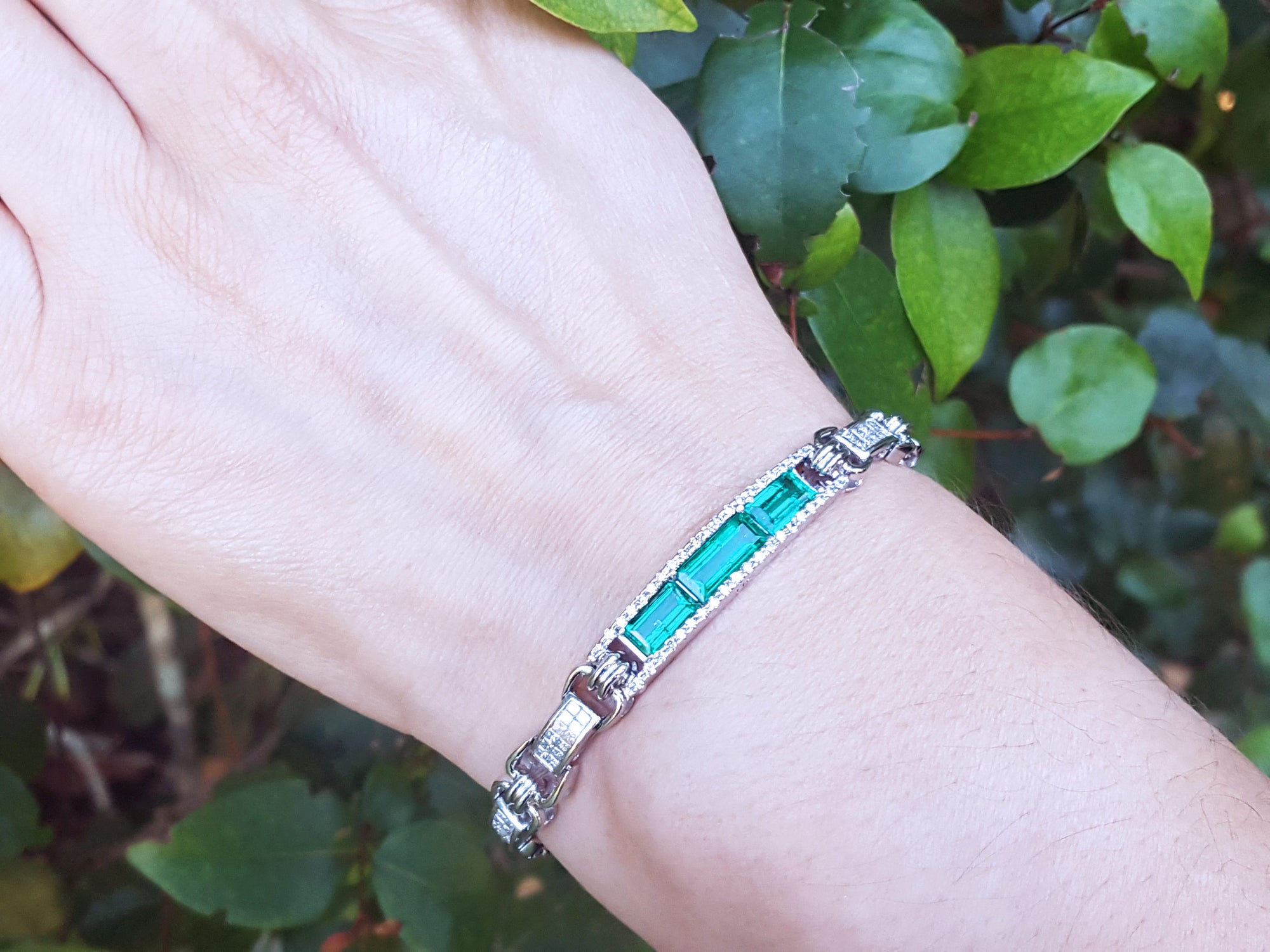 Emerald and princess cut diamonds bracelets for sale