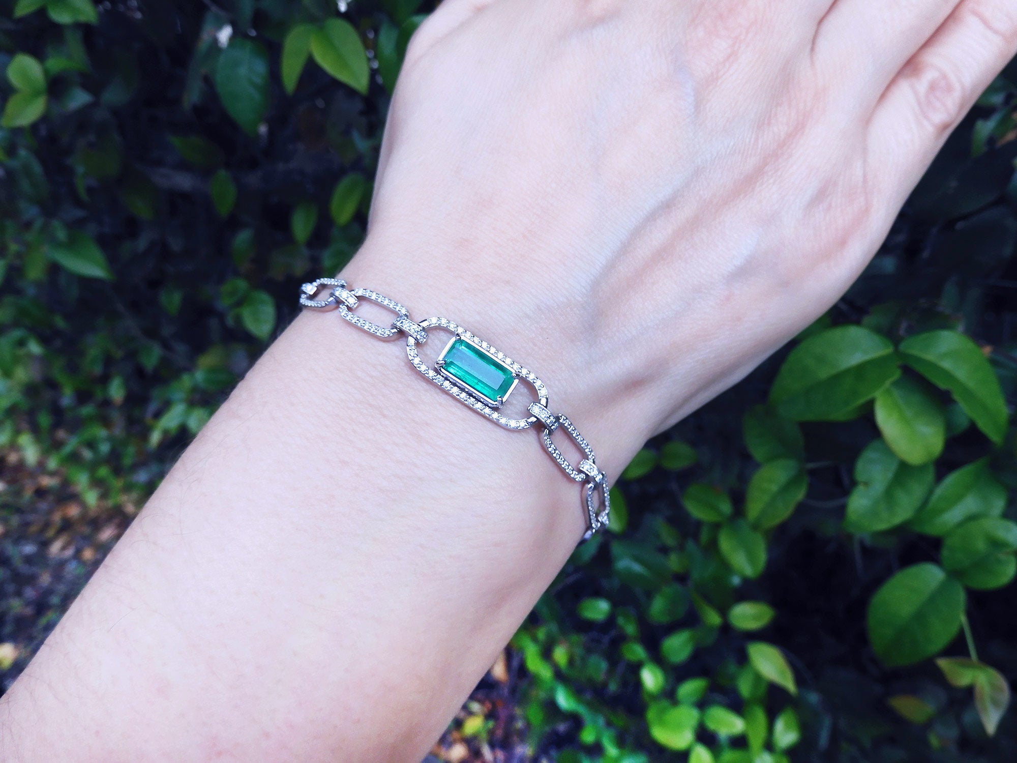 14k gold Paper clip emerald bracelet for sale in USA