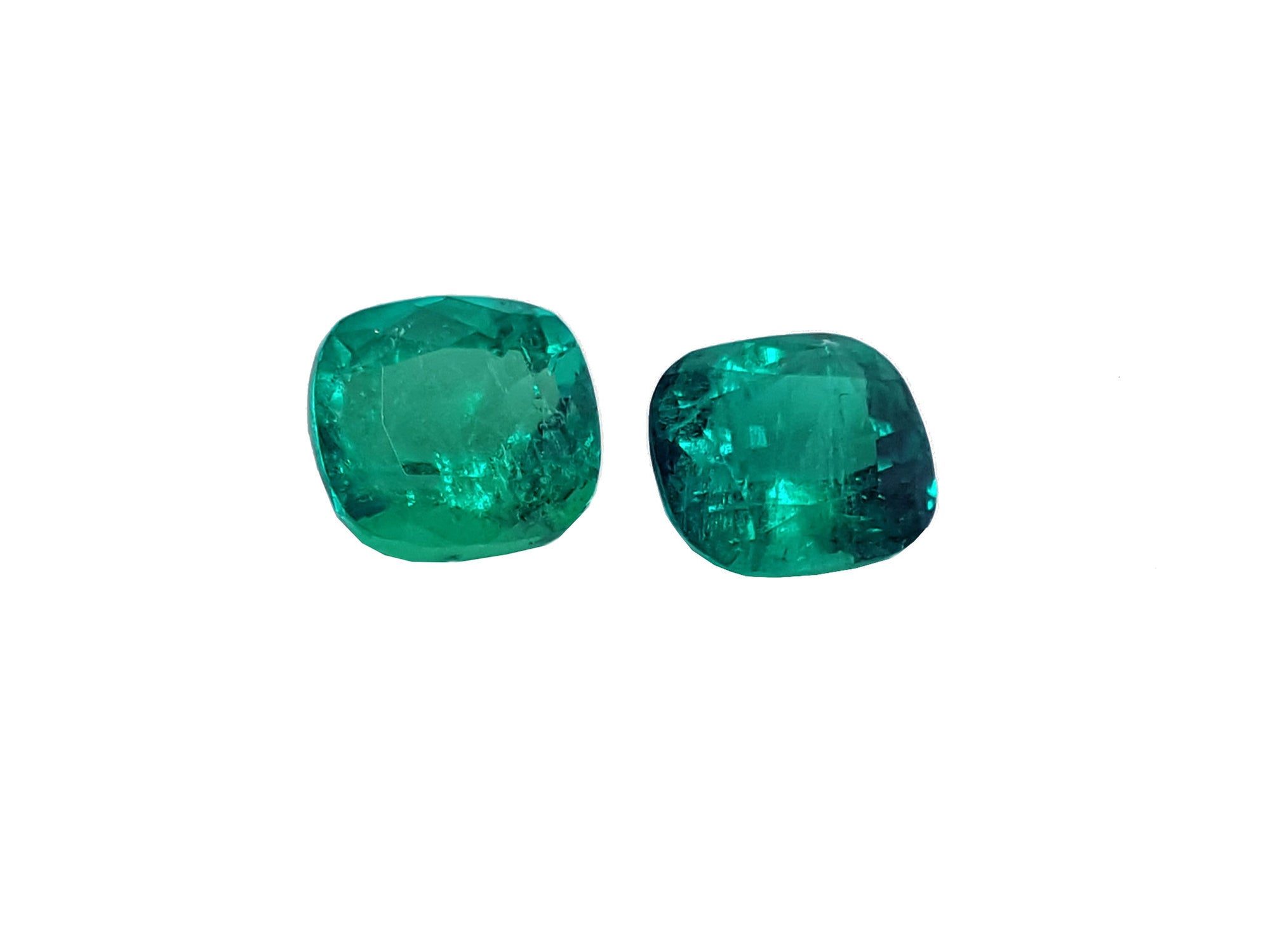 Colombian Matching pair cushion cut loose emeralds