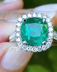 Anillo con esmeralda y diamantes genuinos en anillo de compromiso