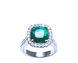 Halo Cushion Cut Emerald Engagement Ring 14K