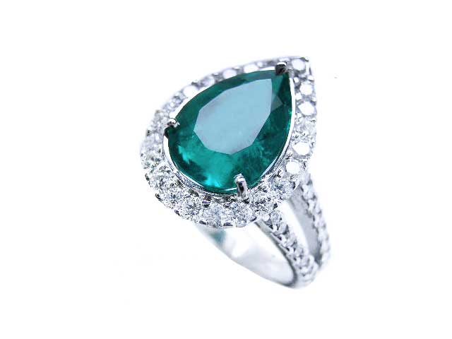 Esmeralda genuina de color verde azul en anillo de oro de 14k 18k