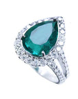 Esmeralda genuina de color verde azul en anillo de oro de 14k 18k
