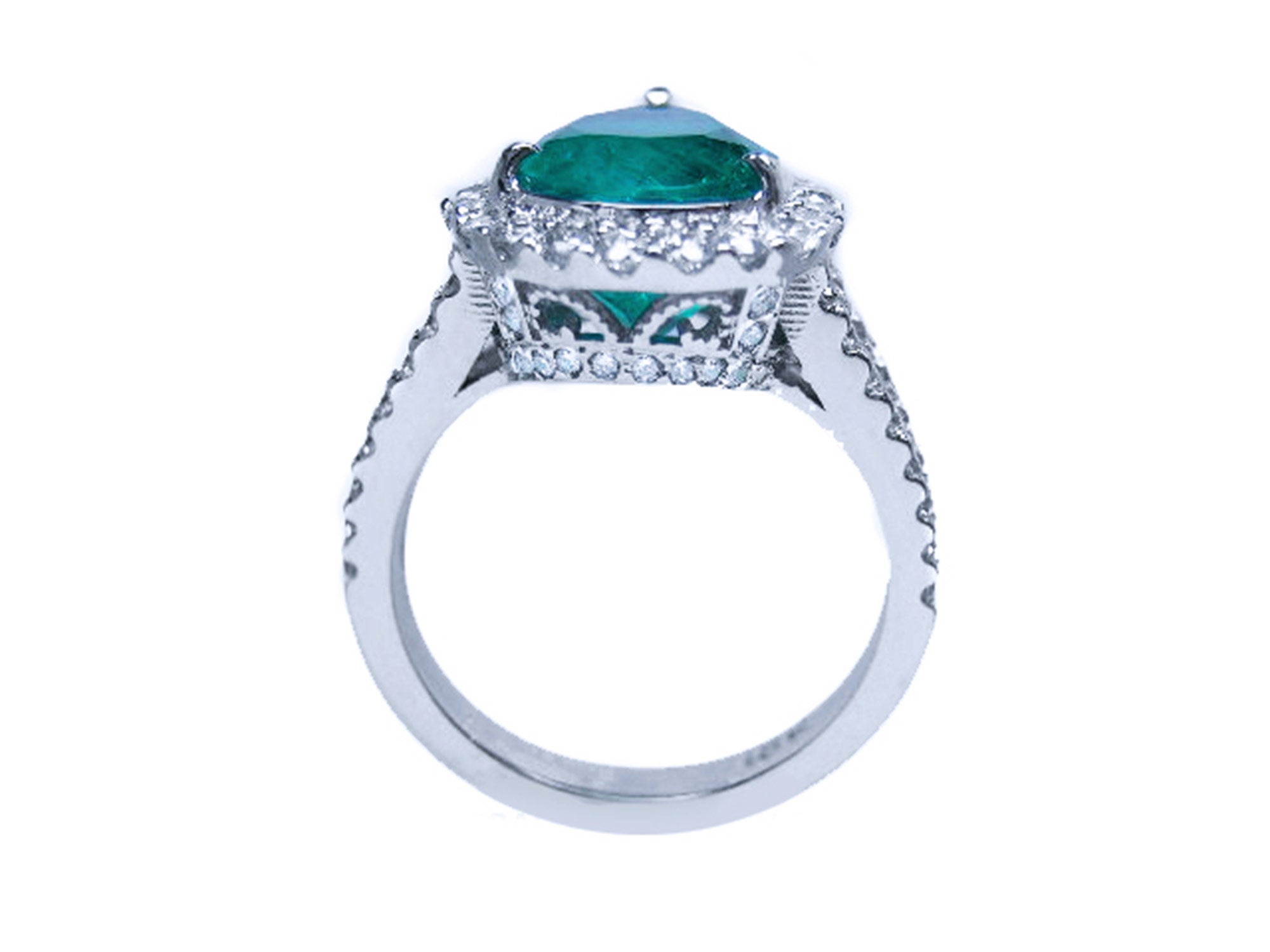 Anillo de oro blanco con esmeralda y diamantes