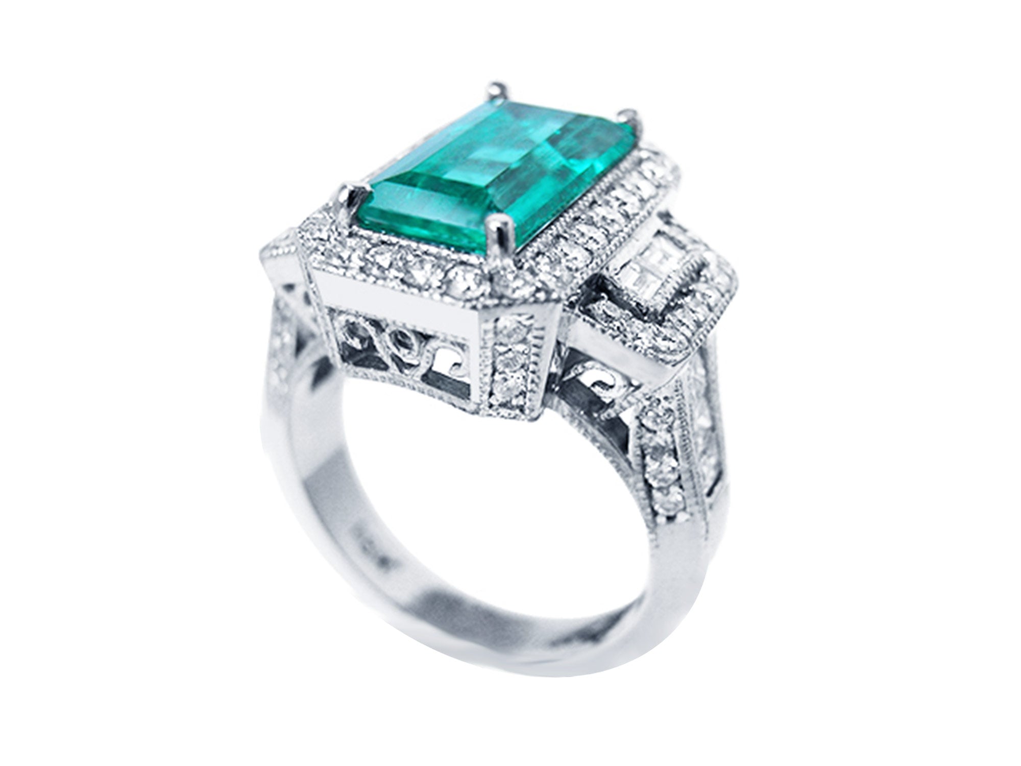 18k white gold emerald ring for women