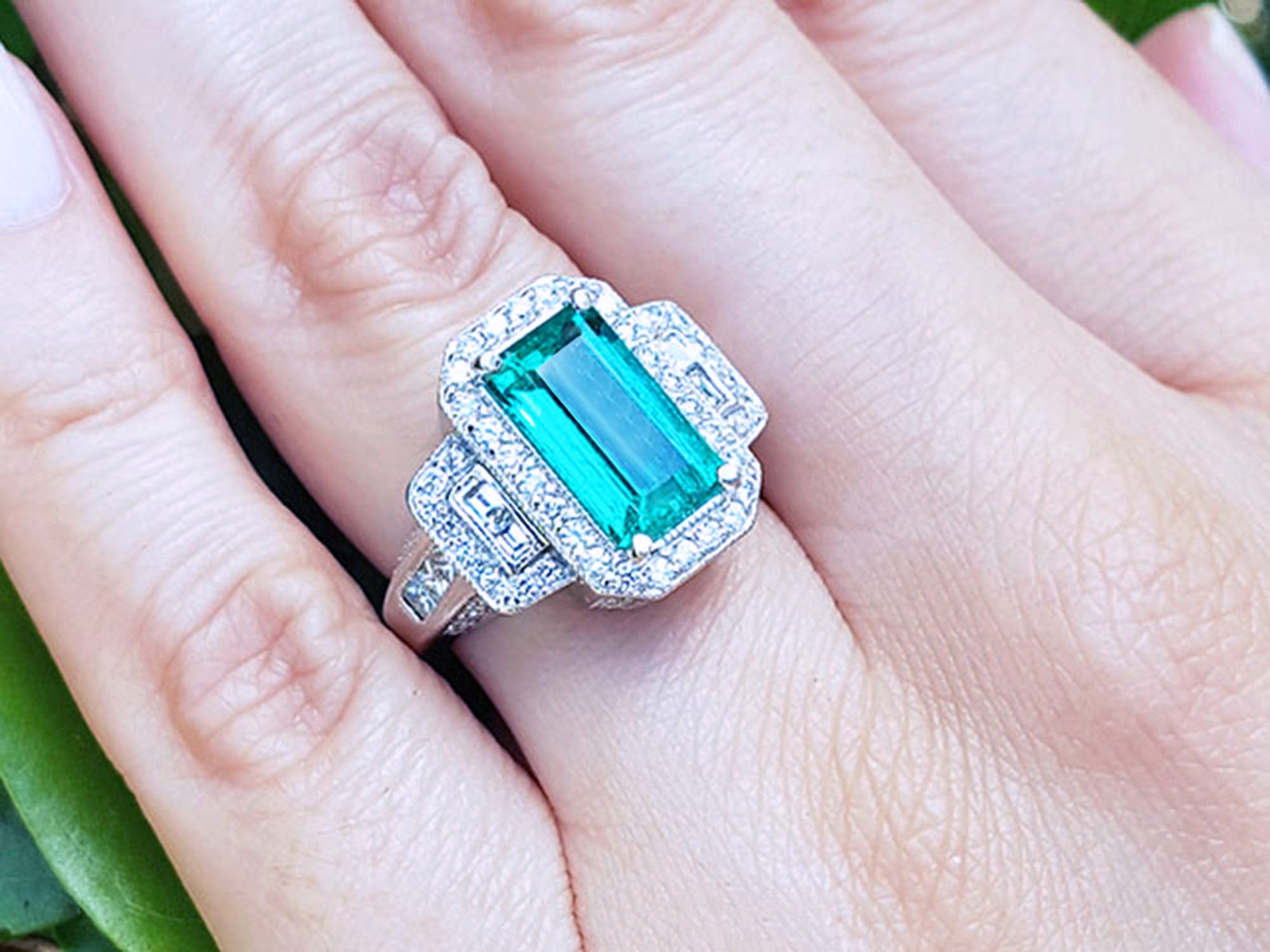 Emerald engagement ring white gold