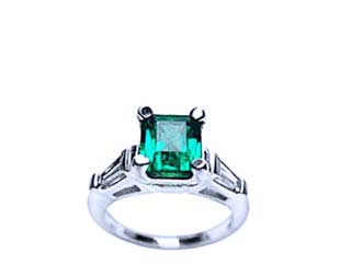 Emerald And Baguette cut Diamonds Engagement Ring
