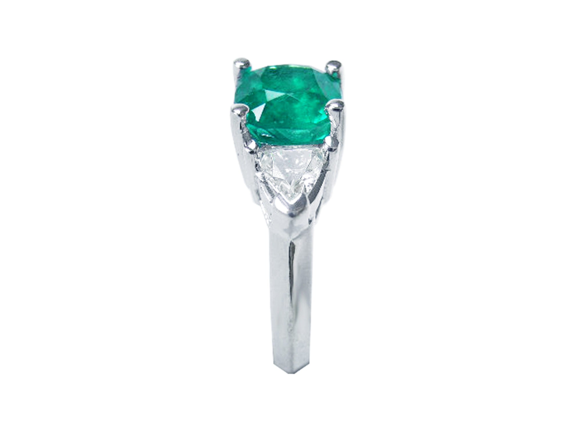 14k white gold ring for women cushion cut and trillion side diamonds