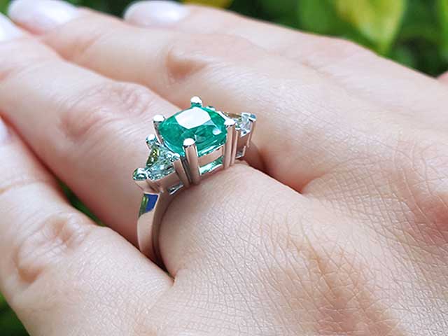 Genuine Colombian engagement emerald rings