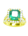 Ascher cut emerald engagement ring