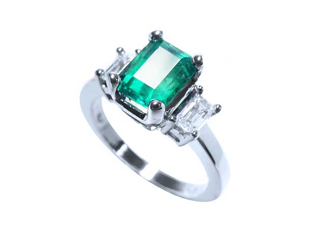 Muzo emerald three stone ring for sale