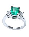 Real emerald three stone ring for women