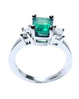Three stone emerald engagement ring for sale