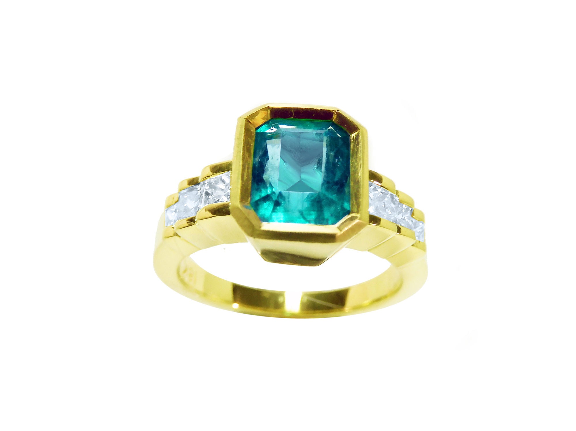 Women's bezel set emerald ring