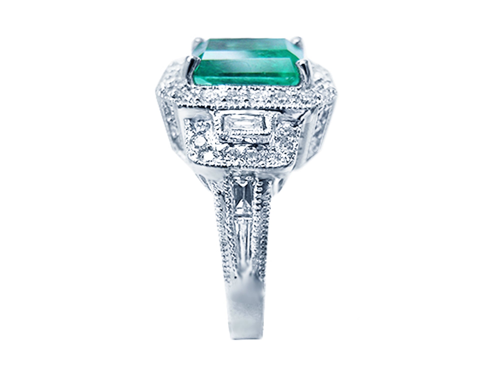 Emerald-cut emerald engagement ring