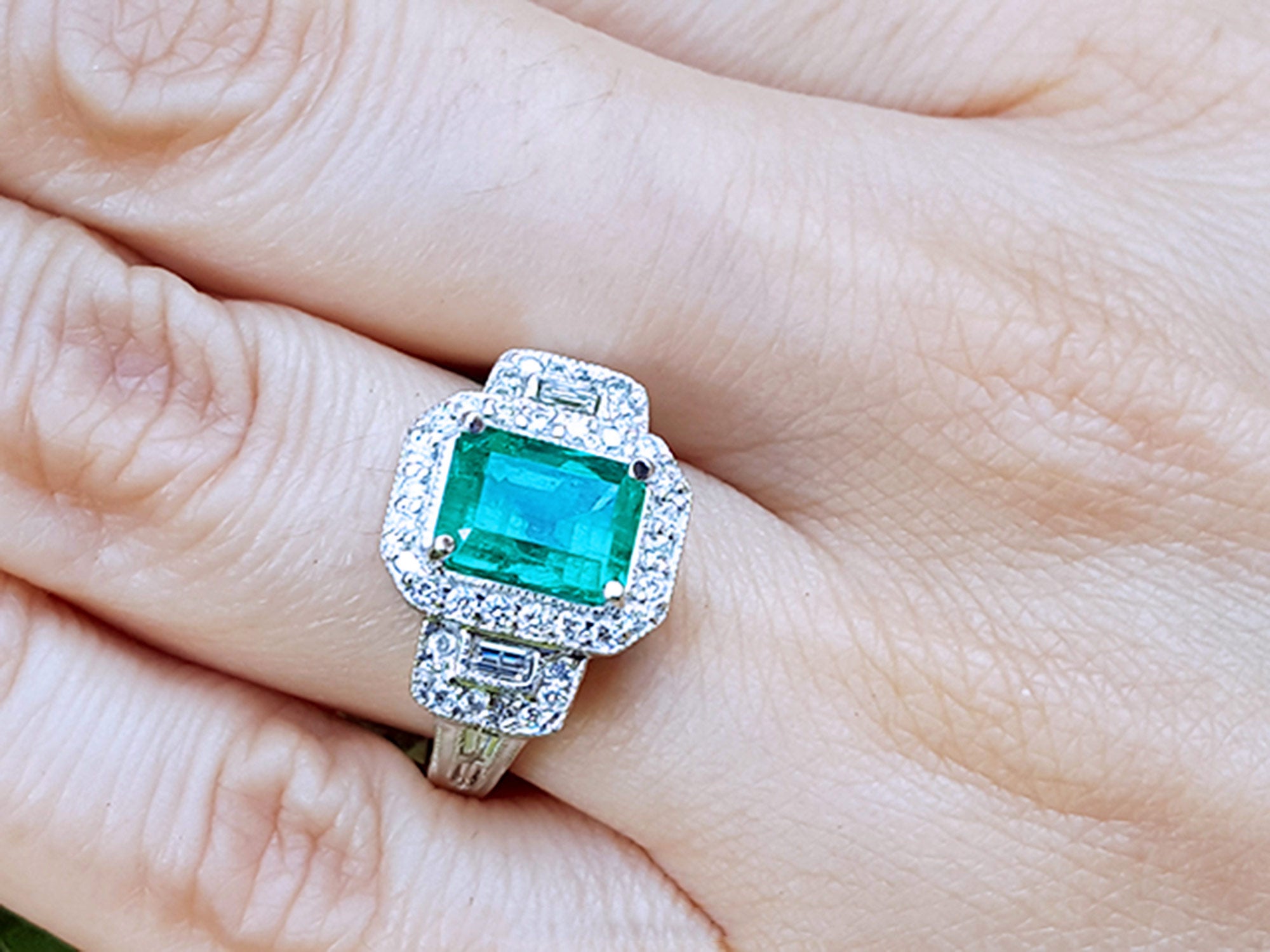 Bridal&#39; May birthstone emerald and diamond ring