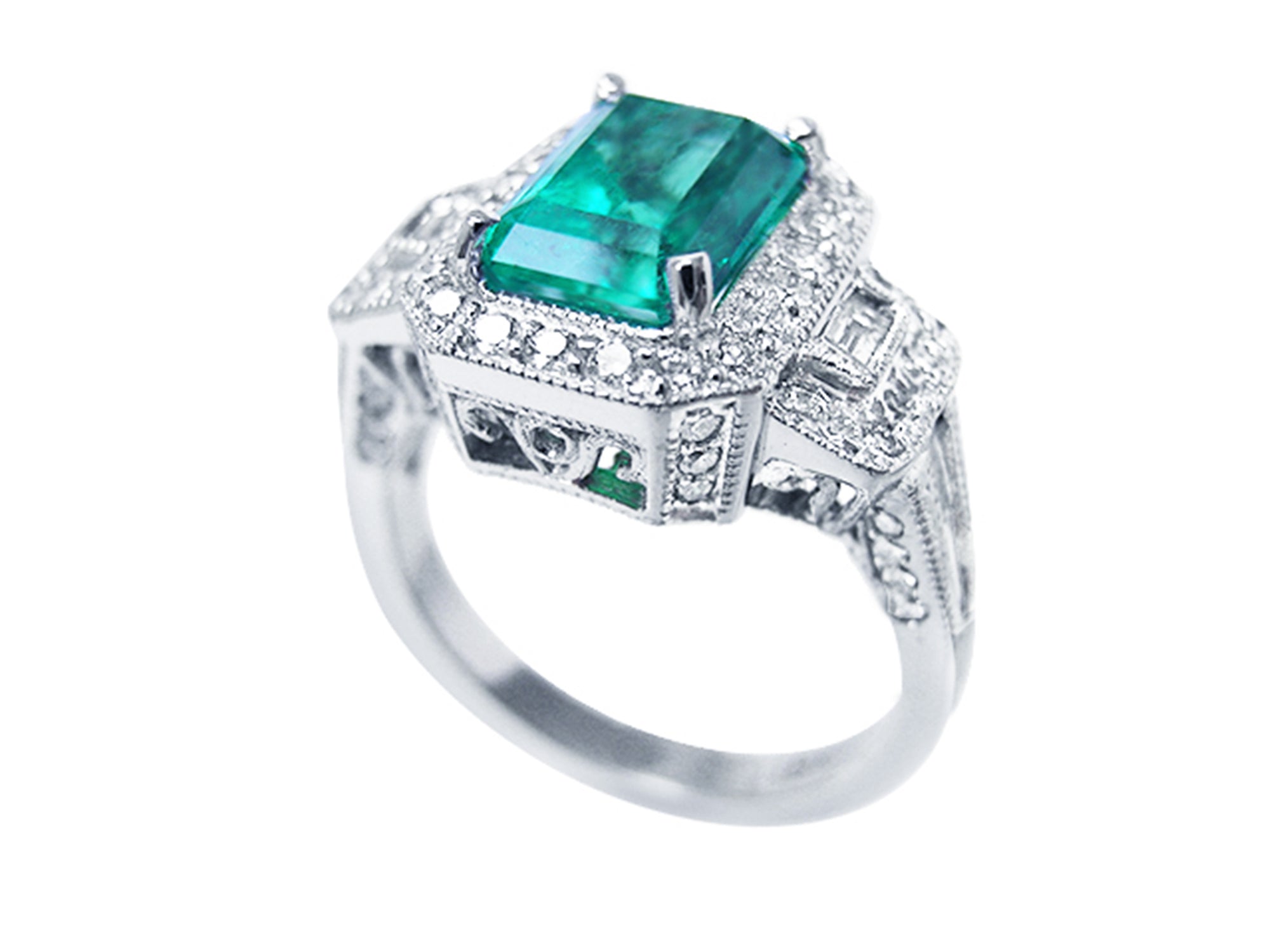Natural emerald engagement ring