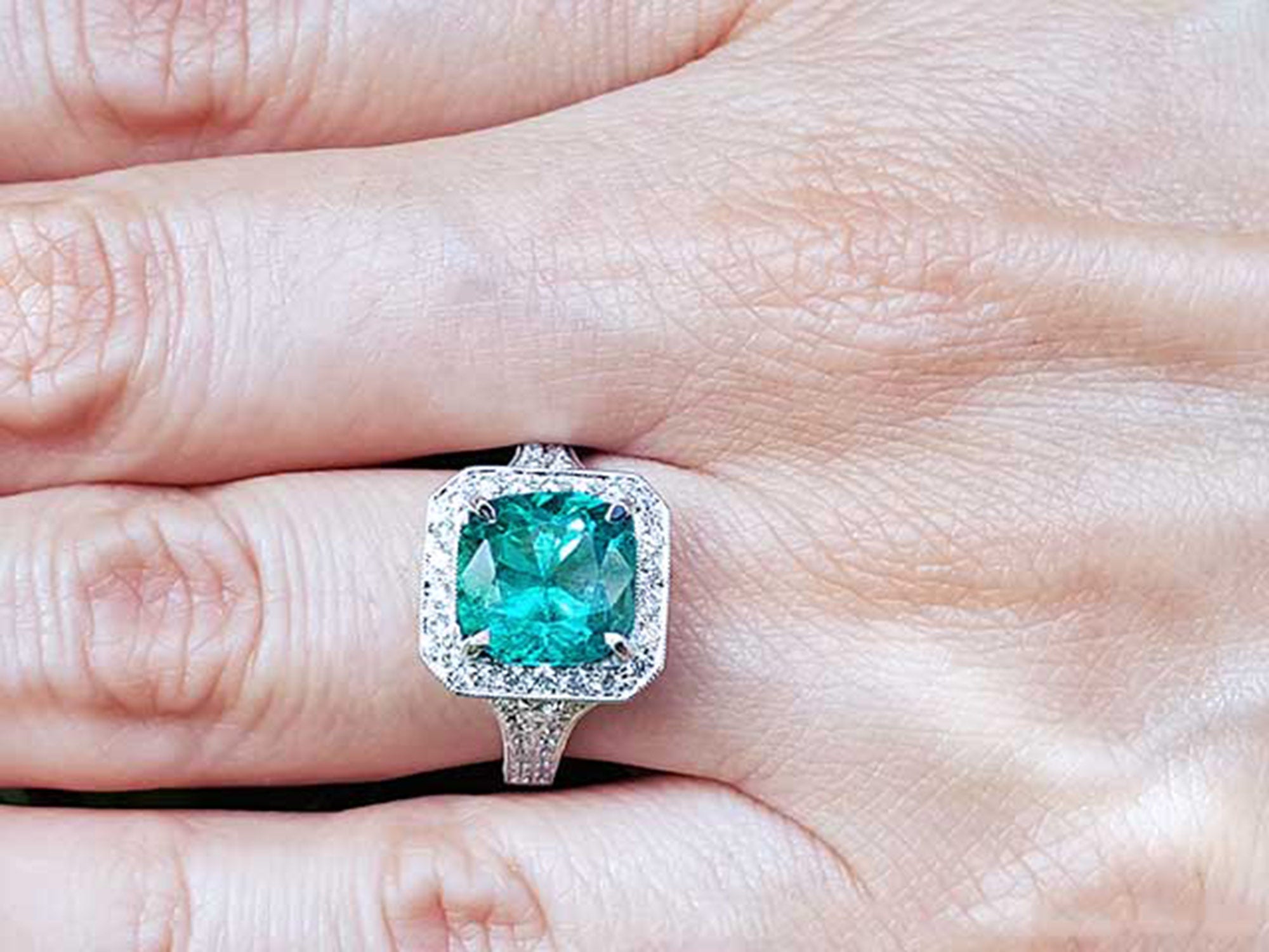 Natural emerald engagement ring