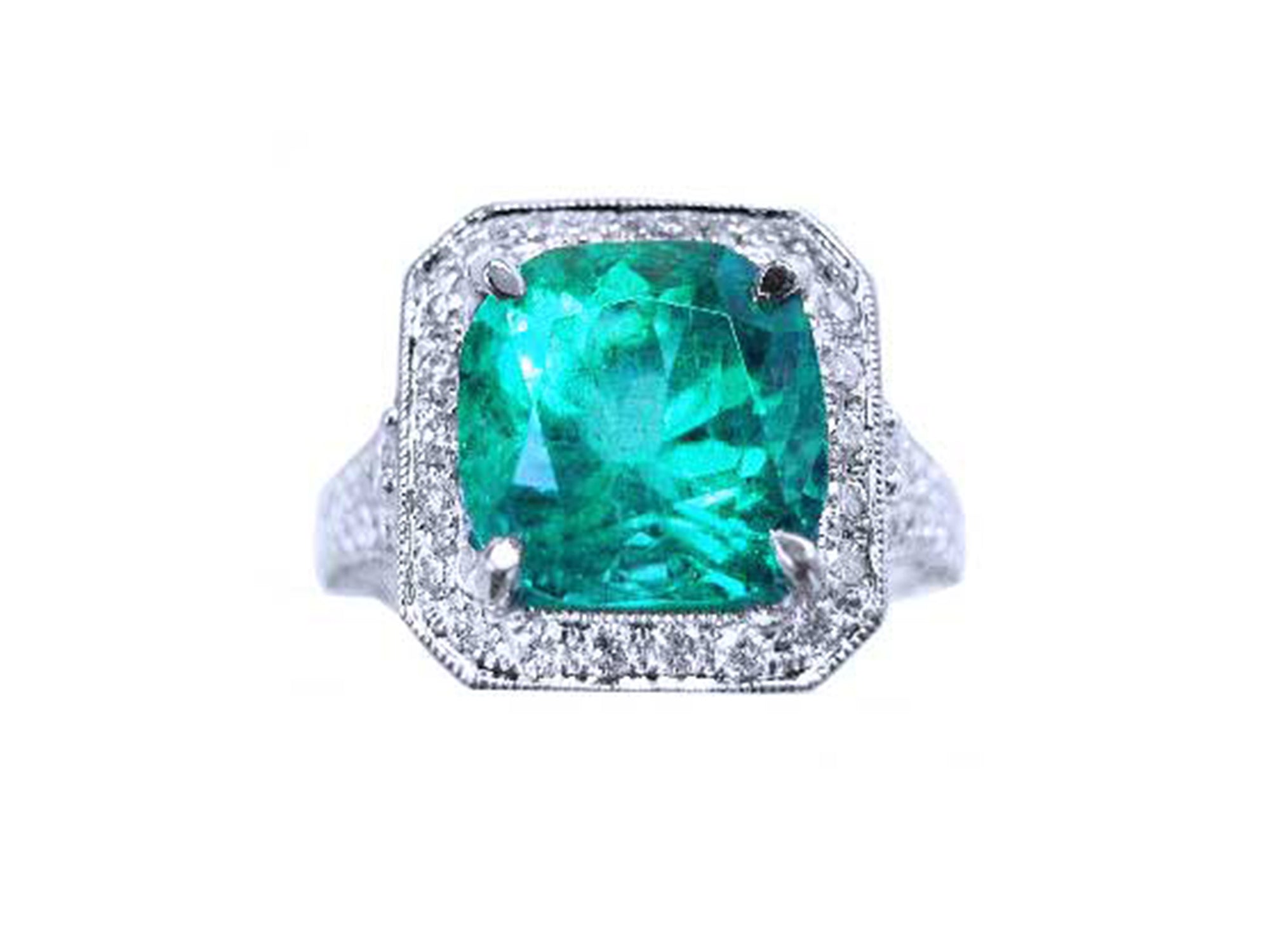 Cushion cut emerald engagement ring