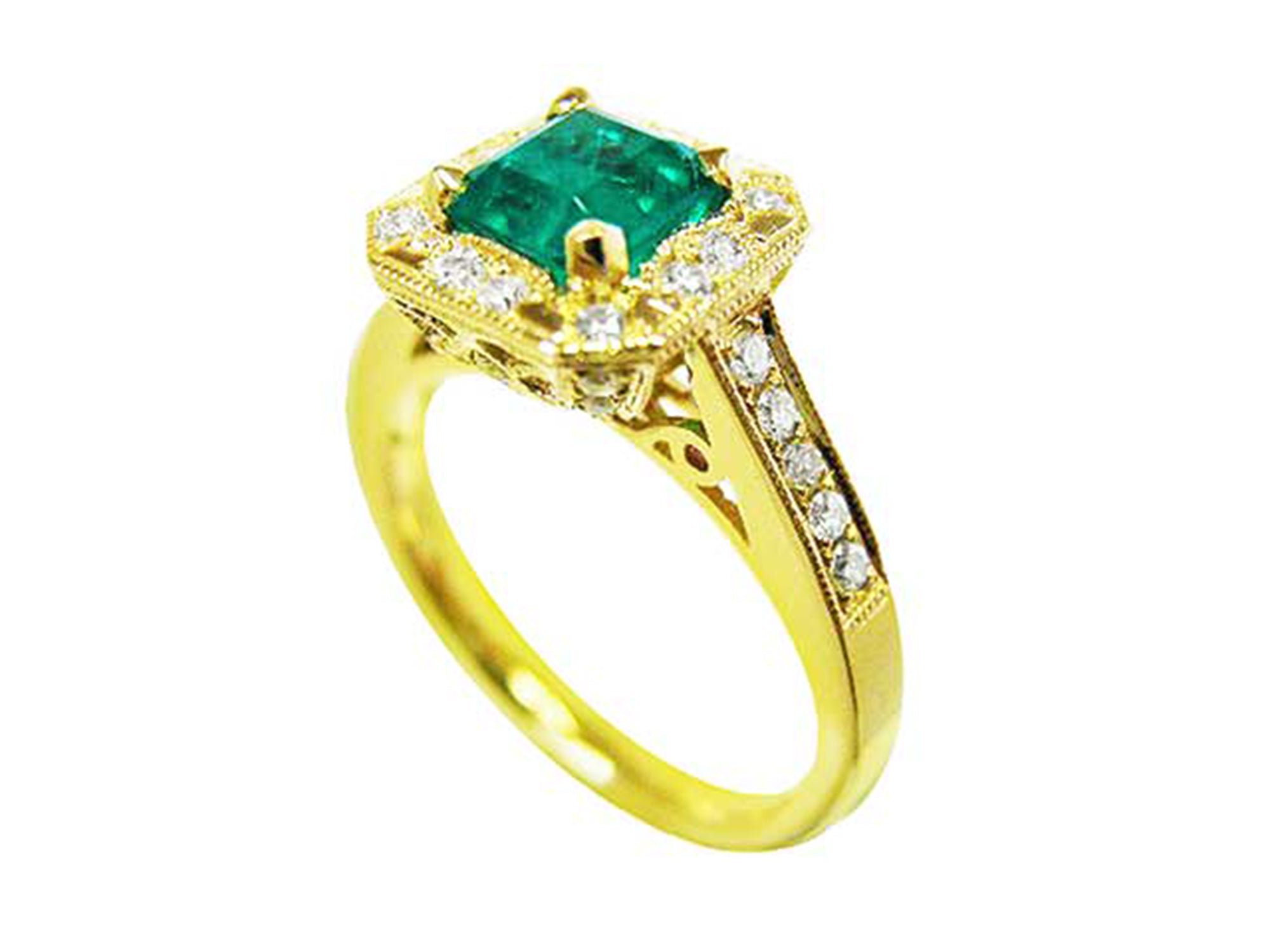 Halo diamond emerald ring